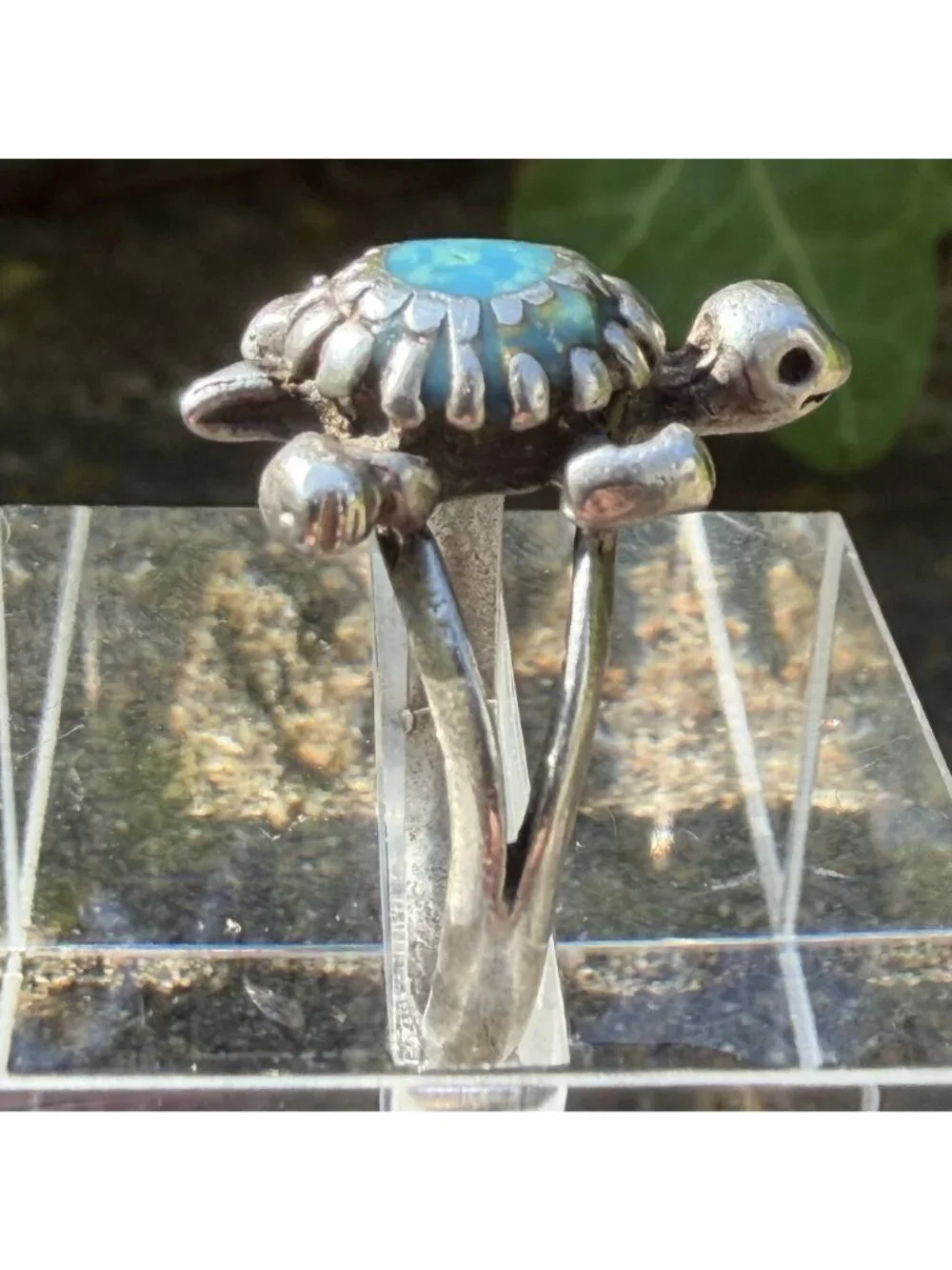 Vintage Sterling Silver Turquoise Turtle Ring Size 7 Southwestern Boho Coastal